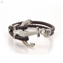 Stainless Steel Anchor Leather Bracelet Designed For Men